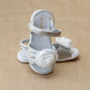 L'Amour Girls Silver Satin Rose Sandal - Petitfoot.com