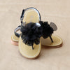 L'Amour Girls Patent Black Organza Flower Thong - Petitfoot.com