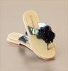 L'Amour Girls Patent Black Organza Flower Thong