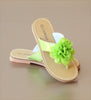L'Amour Girls Patent Lime Organza Flower Thong