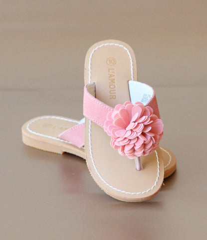 L'Amour Girls Pom Pom Microsuede Thong Sandal