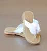 L'Amour Girls White Pom Pom Microsuede Thong Sandal