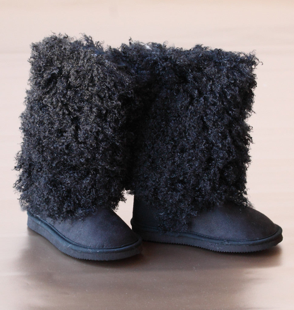 L'Amour Girls Black Faux Shearling Boots