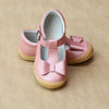 L'Amour Girls Guava Leather Stitched Bow T-Strap Mary Jane - Petitfoot.com