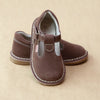 Girls Nubuck Brown Leather T-Strap Stitch Down School Mary Jane by L'Amour Shoes - Petitfoot.com