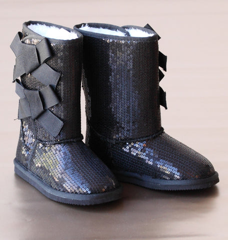 L'Amour Girls Sparkling Sequin Bow Boot