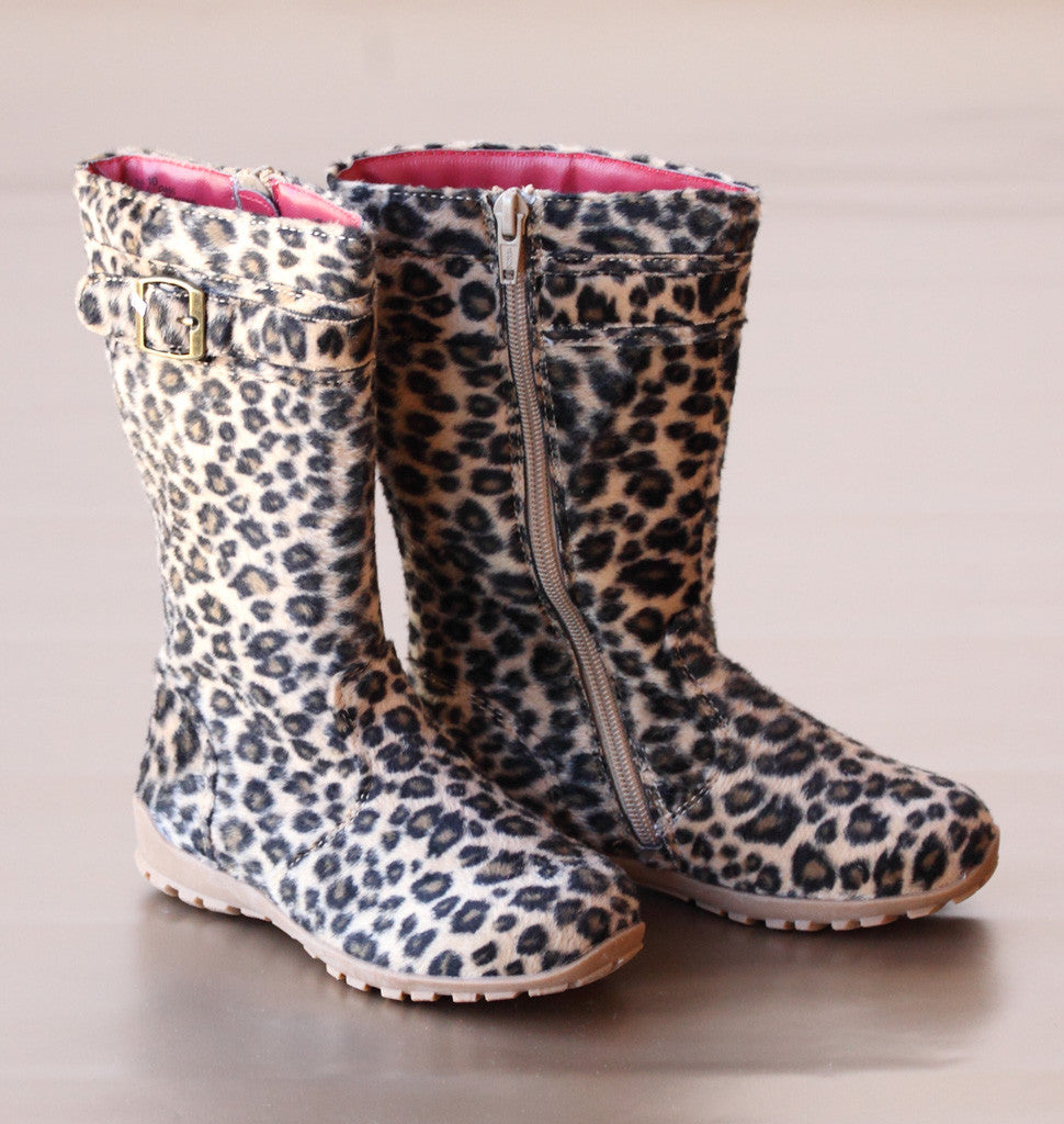 L Amour Girls Tall Leather Buckle Boots Petit Foot