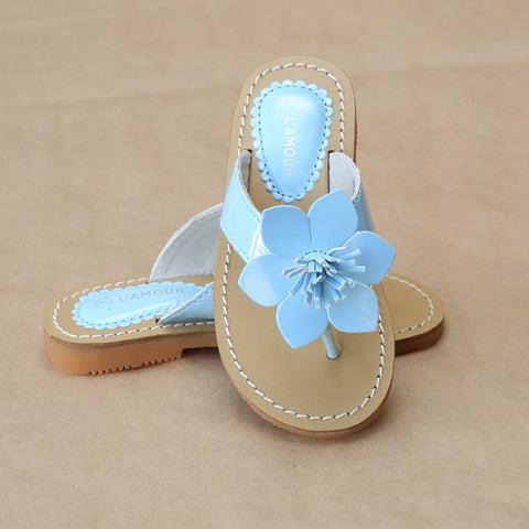L'Amour Girls Patent Flower Thong Sandal