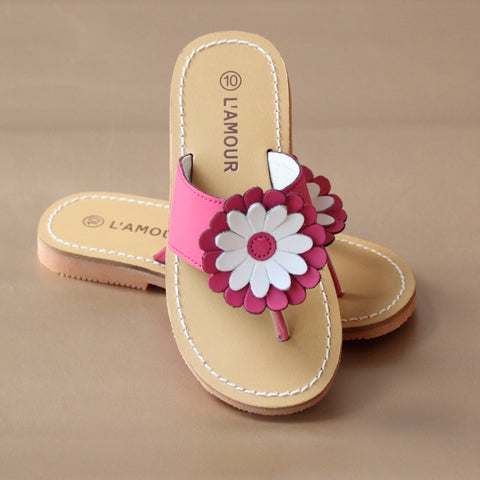 L'Amour Girls Gerbera Daisy Leather Thong Sandal