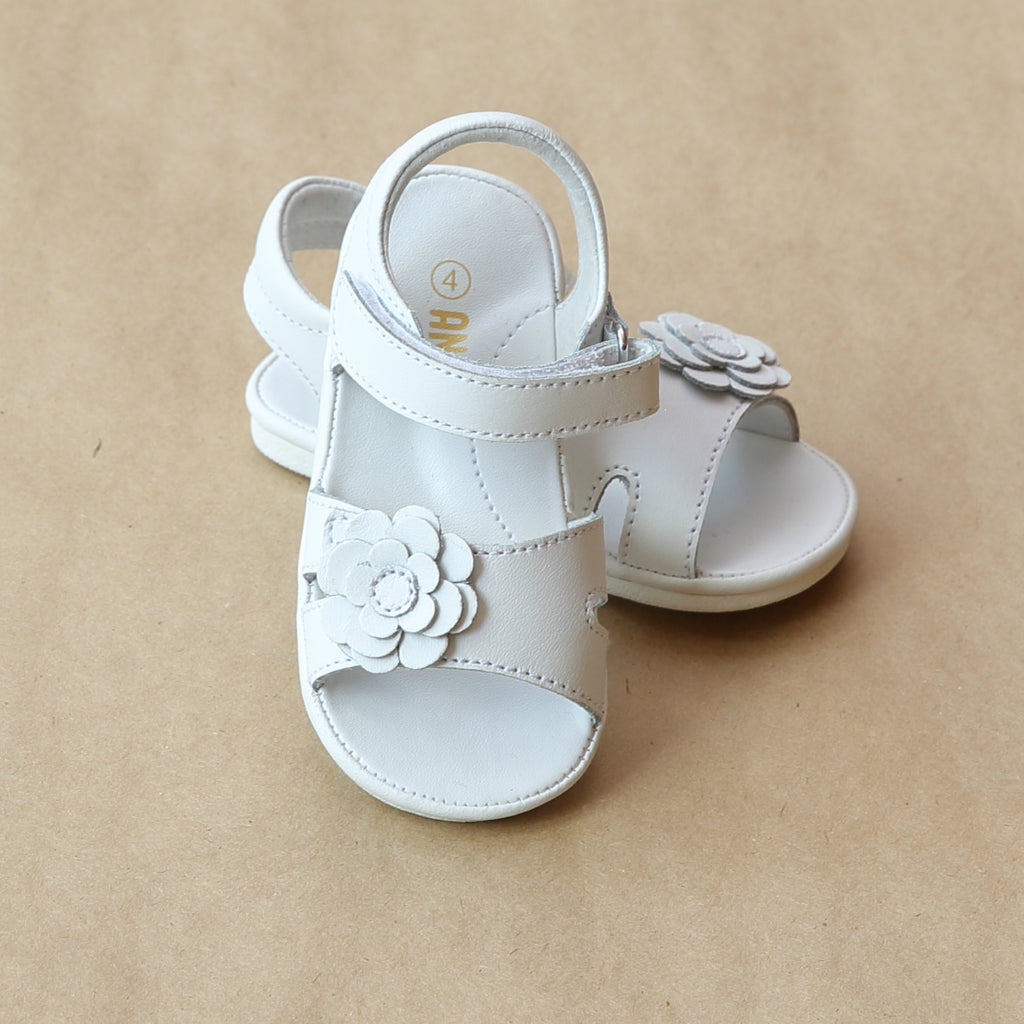Angel Baby Girls White Flower Cut Out Leather Sandal - Petitfoot.com