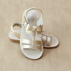 L'Amour Girls Champagne Leather T-Strap Bow Sandal - Petitfoot.com