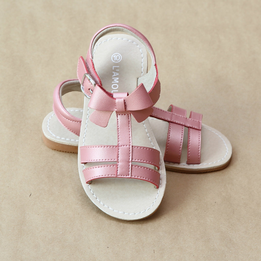 L'Amour Girls Leather T-Strap Bow Sandal – Petit Foot