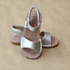 L'Amour Girls Silver Leather Stitch Down Open Toe Flat Sandal - Petitfoot.com
