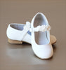 L'Amour Girls White Rosette Ankle Strap Leather Flat