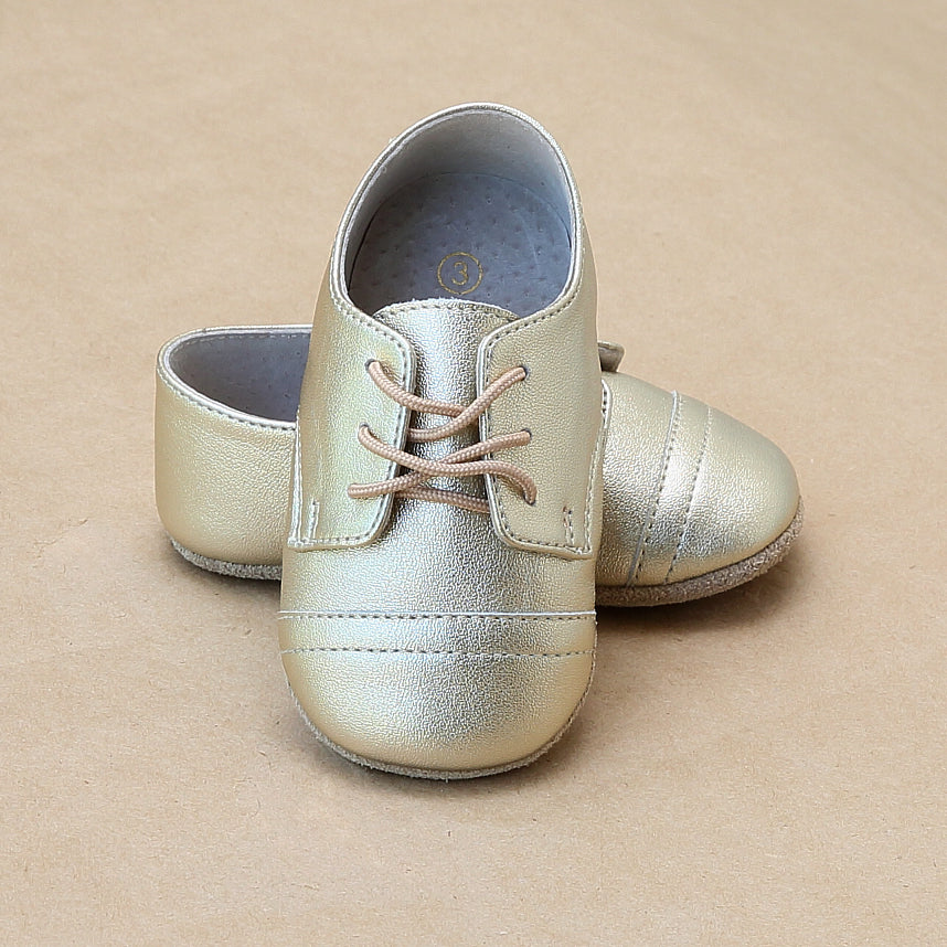 Bailey Gold Napa Leather Derby Lace Up Crib Shoe (Infant) Gold / Infant 3 Bailey Gold Napa Leather Derby Lace Up Crib Shoe (Infant) Gold / Infant 3
