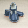 L'Amour Girls Forest Green Perforated Pattern T-Strap Stitch Down Mary Jane
