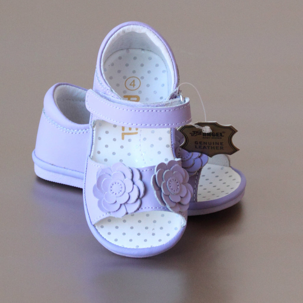Angel Baby Girls Lilac Double Flower Applique Sandal