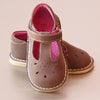 L'Amour Girls T-Strap Brown Nubuck Leather Classic Mary Janes