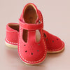 L'Amour Girls T-Strap Red Nubuck Leather Classic Mary Janes