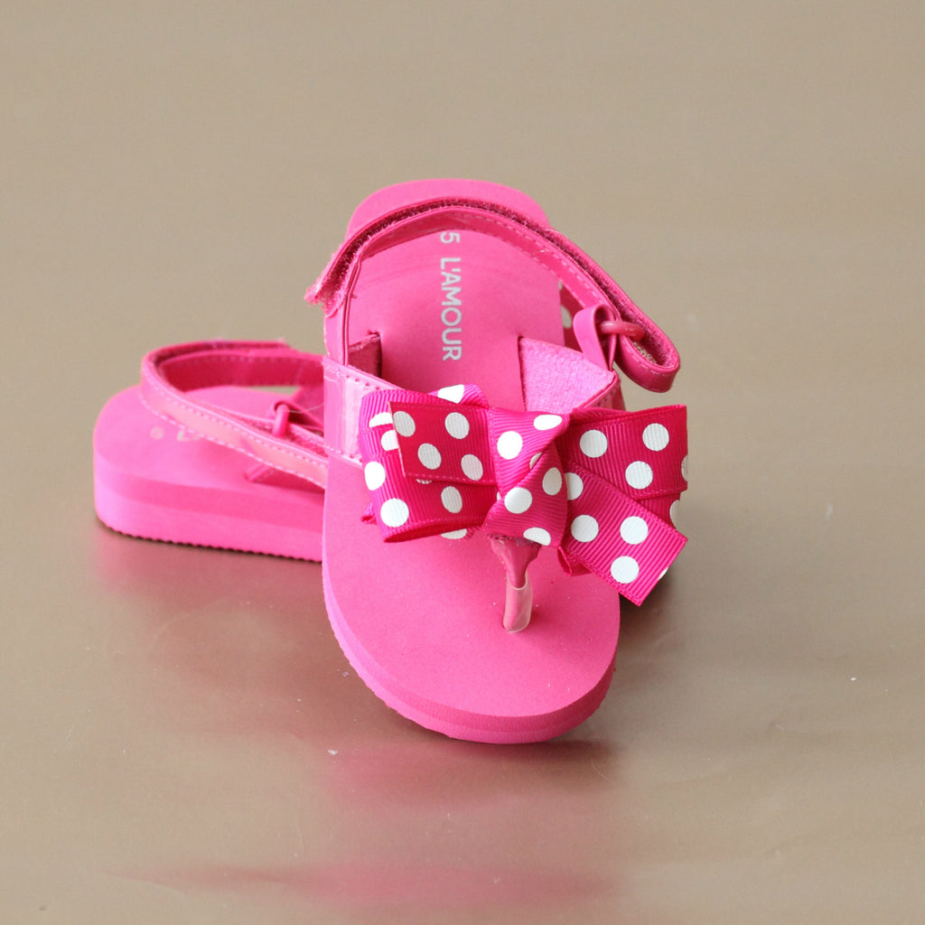 L'Amour Girls Polka Dot Fuchsia Flip Flop Sandal