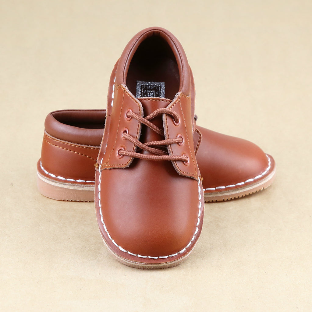 L'Amour Toddler Boys Tuck Cognac Leather Mid-Top Lace Up Shoes