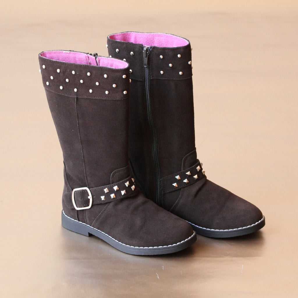 L'Amour Girls Brown Suede Stud Boot