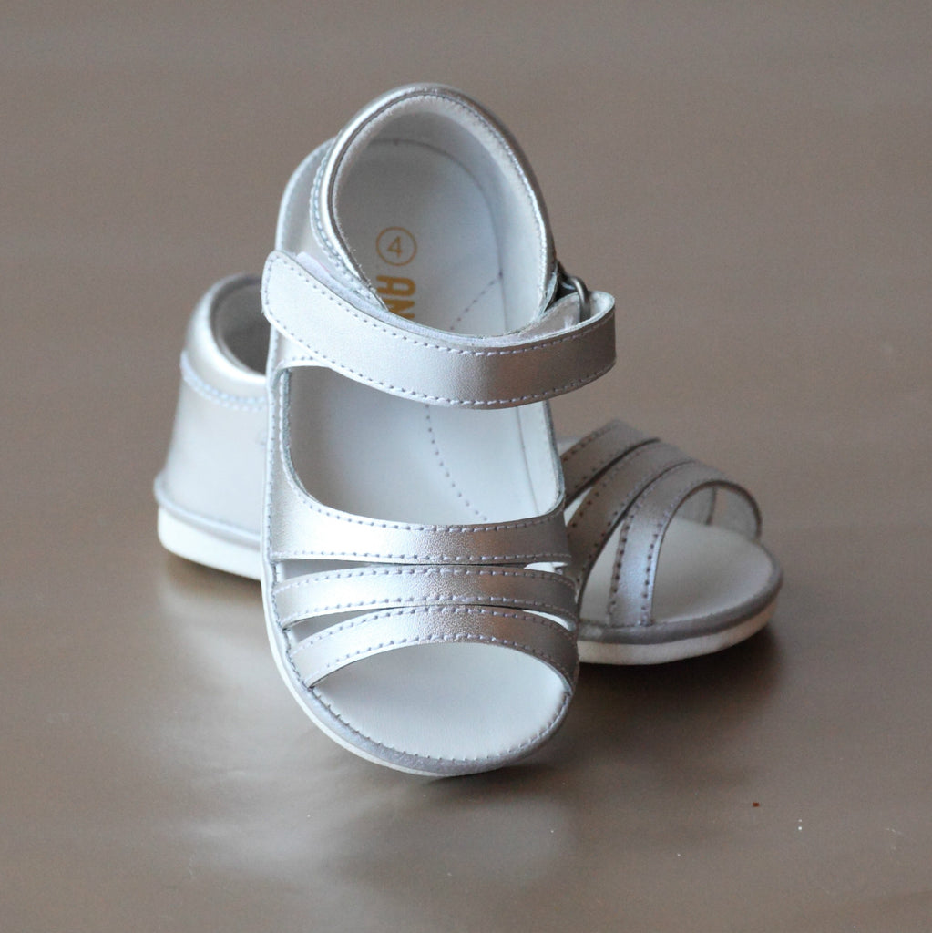 Angel Baby Girls Silver Triple Strap Open Toe Sandal