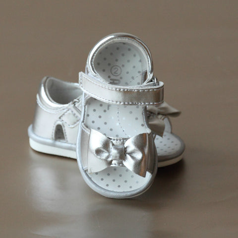 Angel Baby Girls Pretty Bow Leather Open Toe Sandal