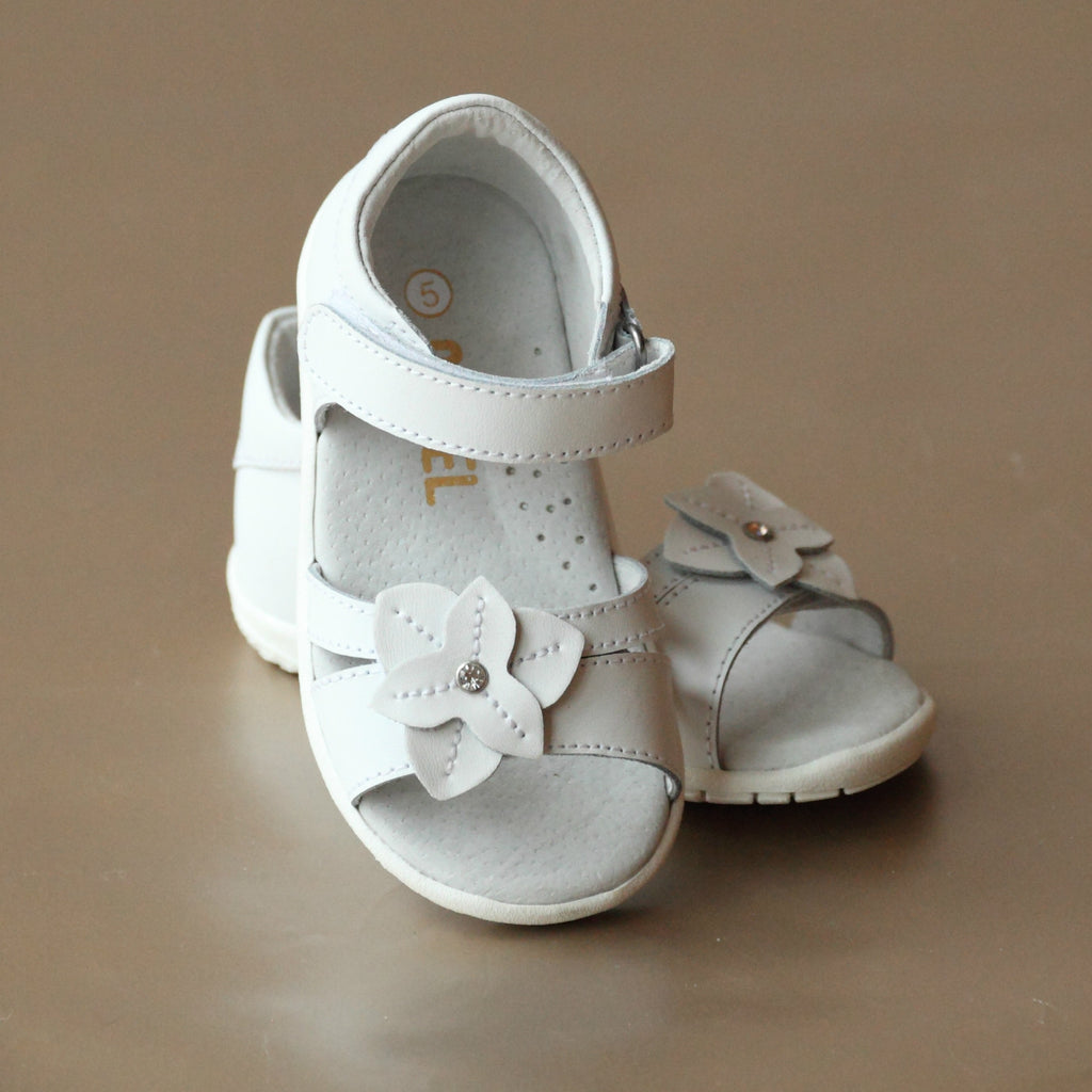Angel Toddler Girls White Comfortable Leather Flower Sandal