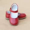 L'Amour Girls Red Chloe Scalloped Trim Leather Mary Janes - Classic Christmas Red
