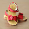 L'Amour Girls Red Flower Perforated Leather Sandal