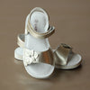 L'Amour Girls Gold Iris Flower Open Toe Sandal