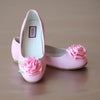 L'Amour Girls Pink Satin Rosette Leather Flower Girl Flat
