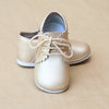 Angel Baby Lacey Girls Scalloped Lace Up Champagne Bootie Shoe - Petitfoot.com