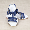 Girls Classic Navy Leather T-Strap Bow Sandal - Petitfoot.com