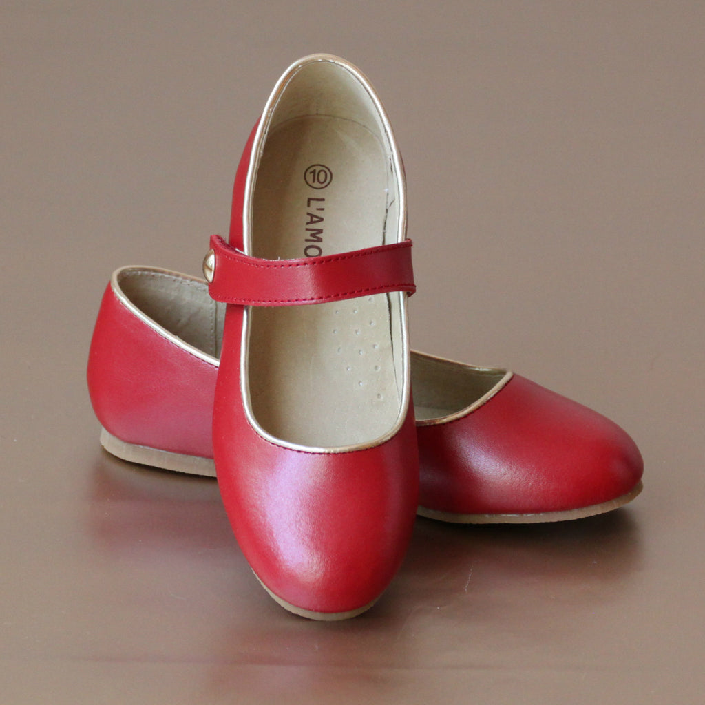L'Amour Red Ankle Strap Ballet Flat