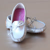 L'Amour Girls Silver Leather Bow Moccasin