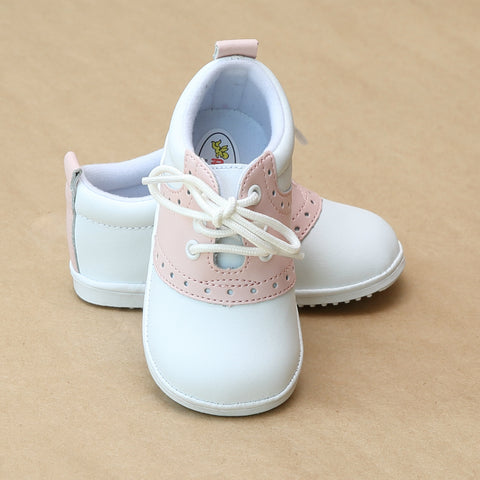 Angel Baby Girls Pink Leather Saddle Oxford Lace Up Shoe