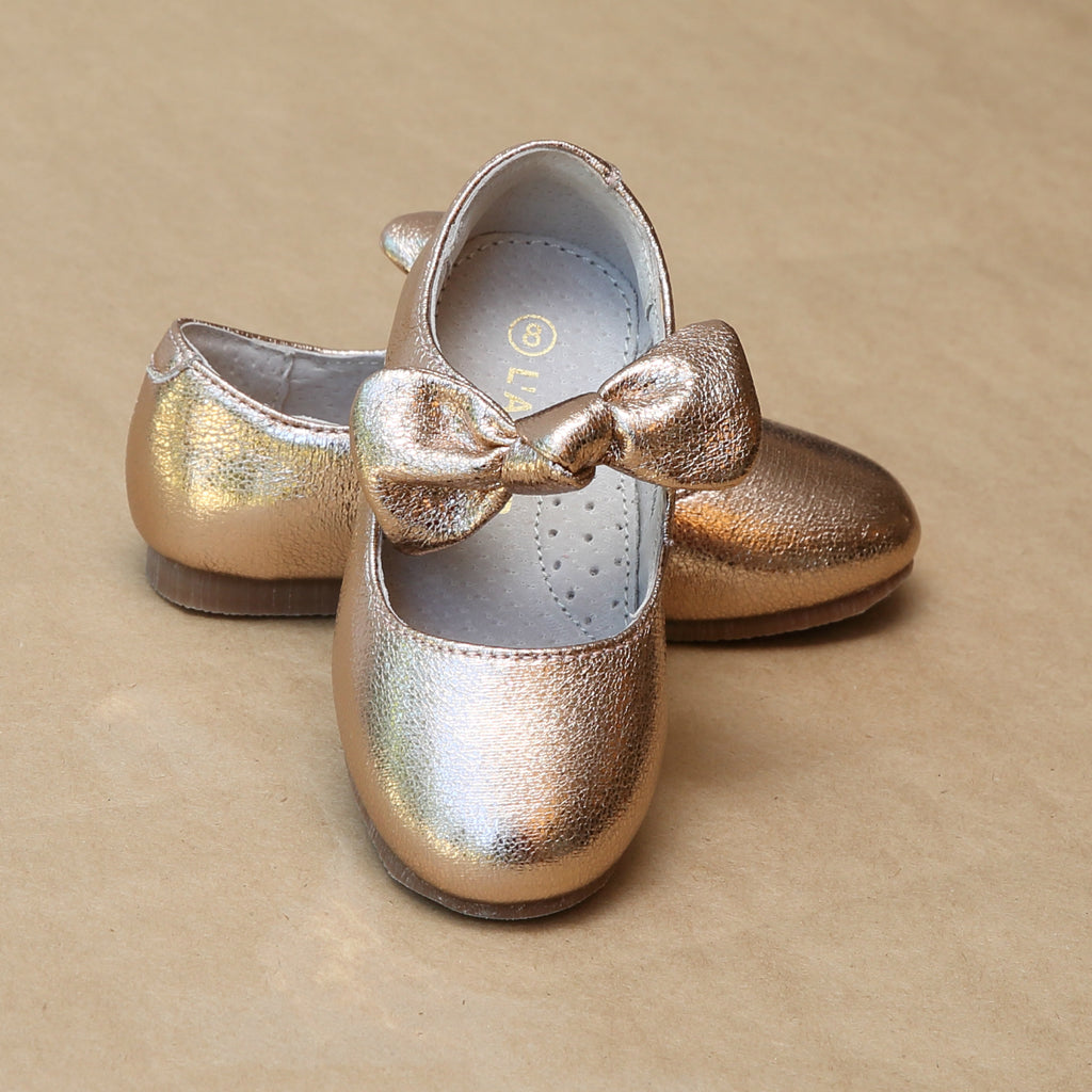 Toddler Girls Celia Crinkled Rosegold Metallic Knotted Bow Flat - Petit Foot
