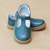 L'Amour Girls Chelsea Playground T-Strap Teal Leather Mary Janes - Petit Foot