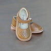 L'Amour Girls Brown Perforated Pattern Toe and Strap Stitch Down Mary Jane