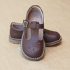 L'Amour Girls Agnes Classic English Marron Brown Pebbled Leather T-Strap Mary Jane - Petitfoot.com