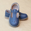 L'Amour Girls Agnes Classic English Navy Pebbled Leather T-Strap Mary Jane - Petitfoot.com
