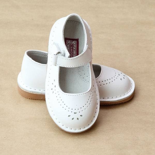 L'Amour Girls Classic White Perforated Leather Mary Jane – Petit Foot