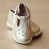 L'Amour Girls Nouveau Classic T-Strap Gold Leather Mary Jane