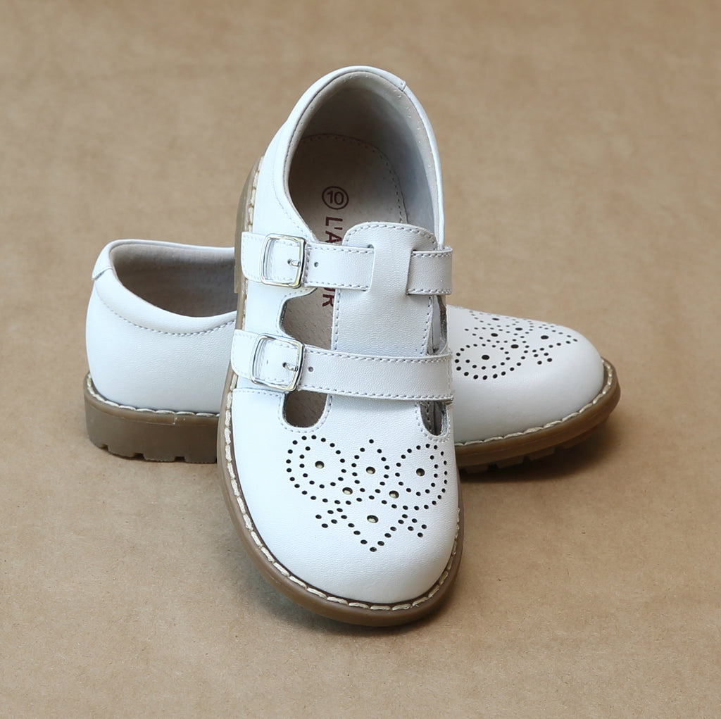 L'Amour Girls English Classic White Double Buckled Strap Mary Jane - Petitfoot.com