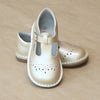 Girls Embroidered Champagne T-Strap Stitch Down Mary Jane by L'Amour - Petitfoot.com