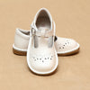 L'Amour Girls Embroidered Pearl White T-Strap Stitch Down Mary Jane  - Petitfoot.com