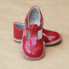 Girls Embroidered Patent Red T-Strap Stitch Down Mary Jane by L'Amour - Petitfoot.com