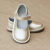 Girls Champagne T-Strap Scalloped Stitch Down Mary Jane by L'Amour Shoes - Petitfoot.com